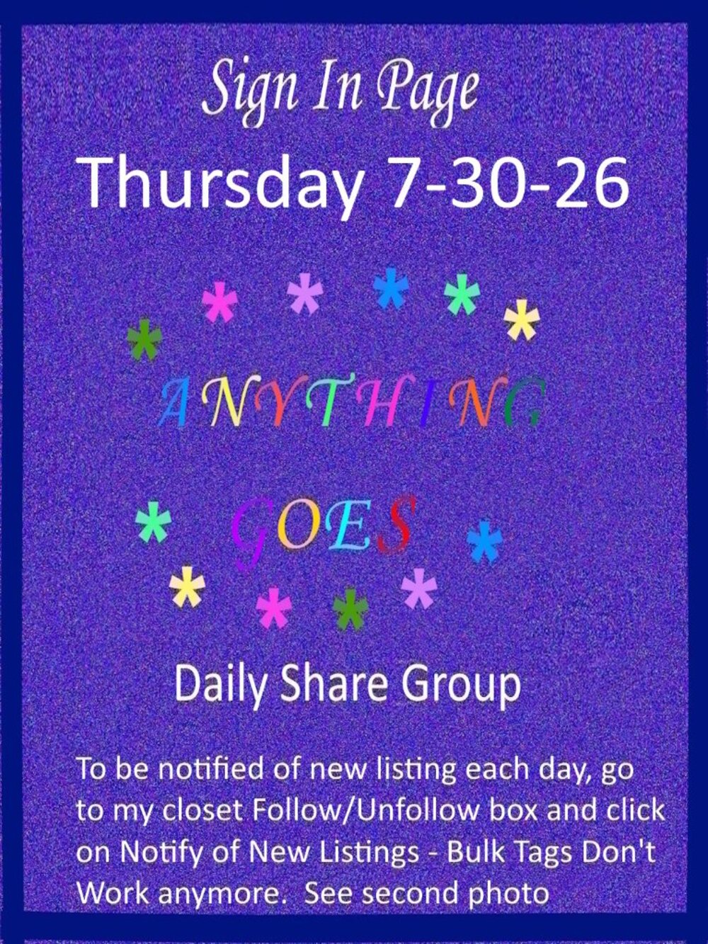 Wednesday 7-29-26 Anything Goes Share Group - Part One Sign In Page